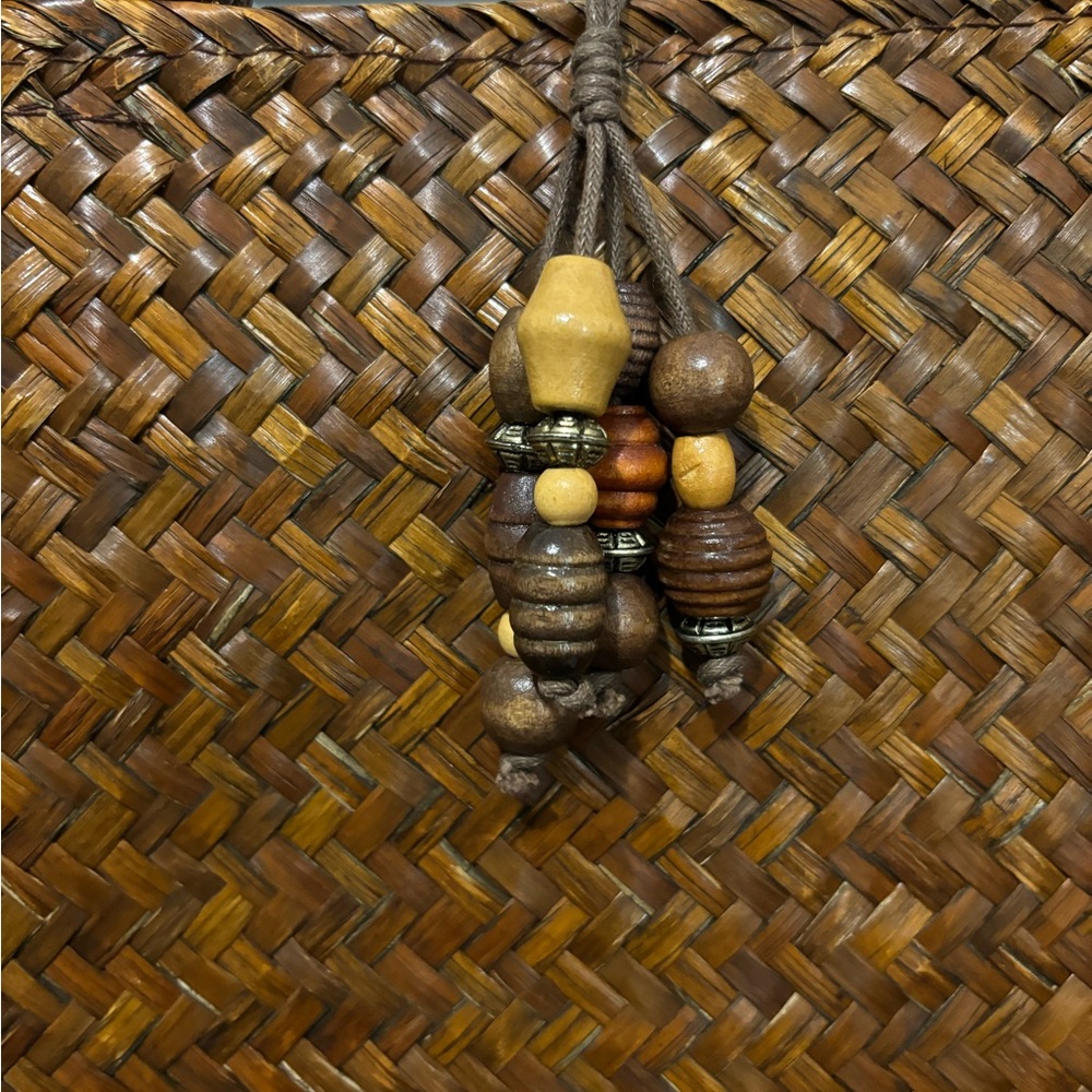 St. John’s Bay Brown Woven Purse with Wood Handles and Bead Accents - Picture 3 of 6